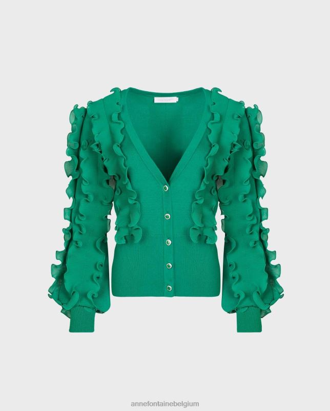 Anne Fontaine vrouwen ciline vest mintgroen vest met lange mouwen, ruches en diepe v-hals kleding groente 06TRT476