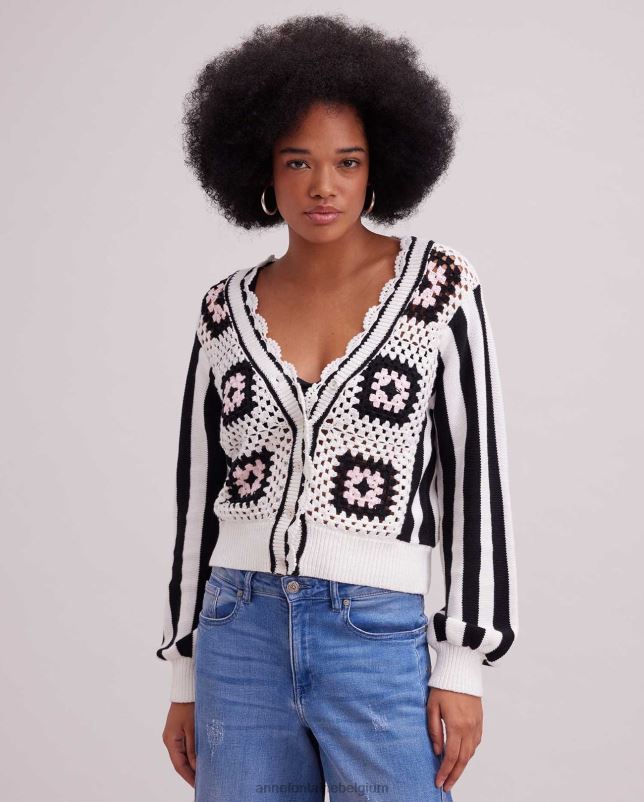 Anne Fontaine vrouwen cubisme vest en gehaakt gebreid vest met geometrisch patroon kleding zwart wit 06TRT500