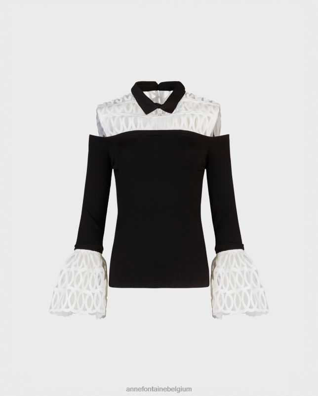Anne Fontaine vrouwen felicita blousetop met afneembaar schouderstuk en manchetten kleding zwart wit 06TRT493