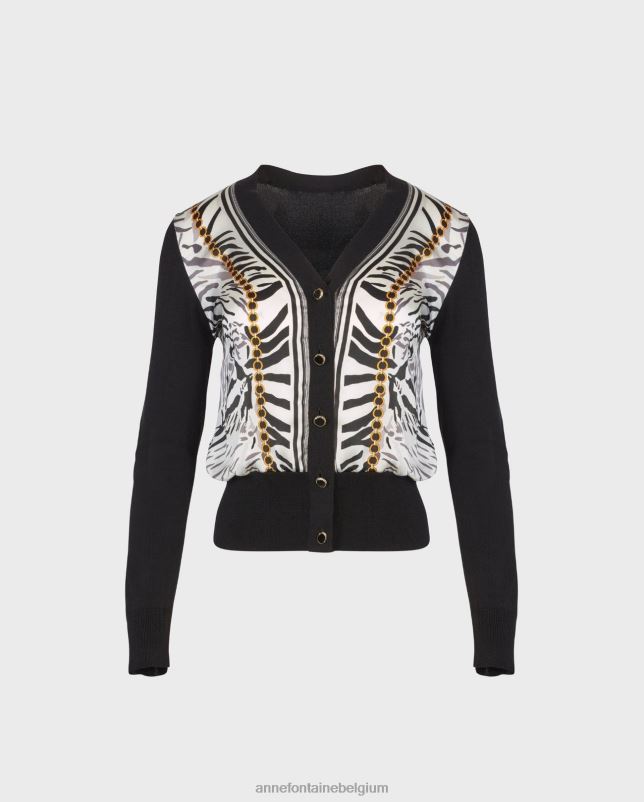 Anne Fontaine vrouwen garoupe vest van zijde gebreid met zebramotief kleding zwart wit 06TRT468