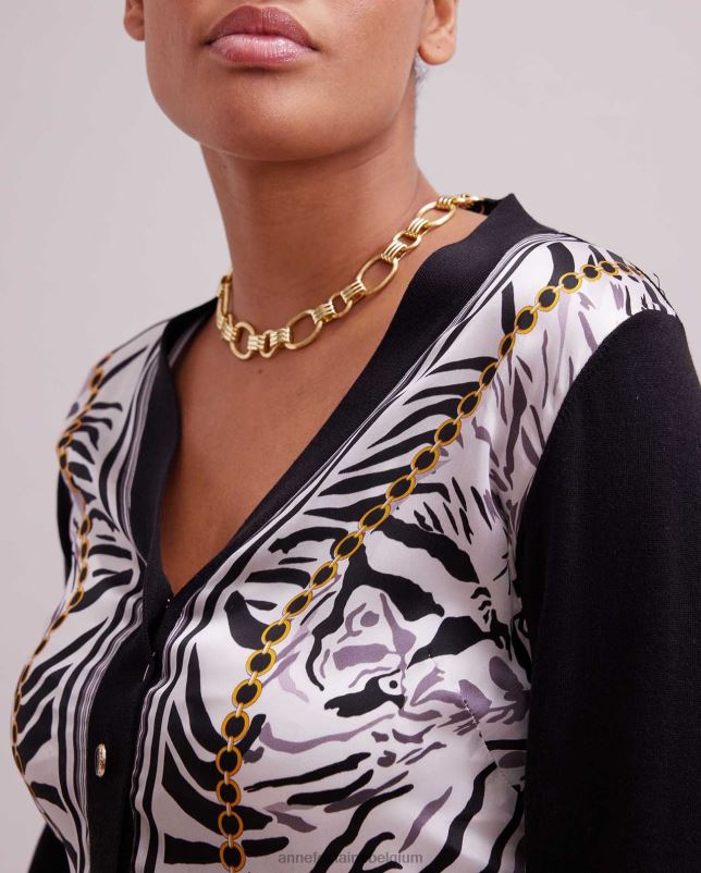 Anne Fontaine vrouwen garoupe vest van zijde gebreid met zebramotief kleding zwart wit 06TRT468