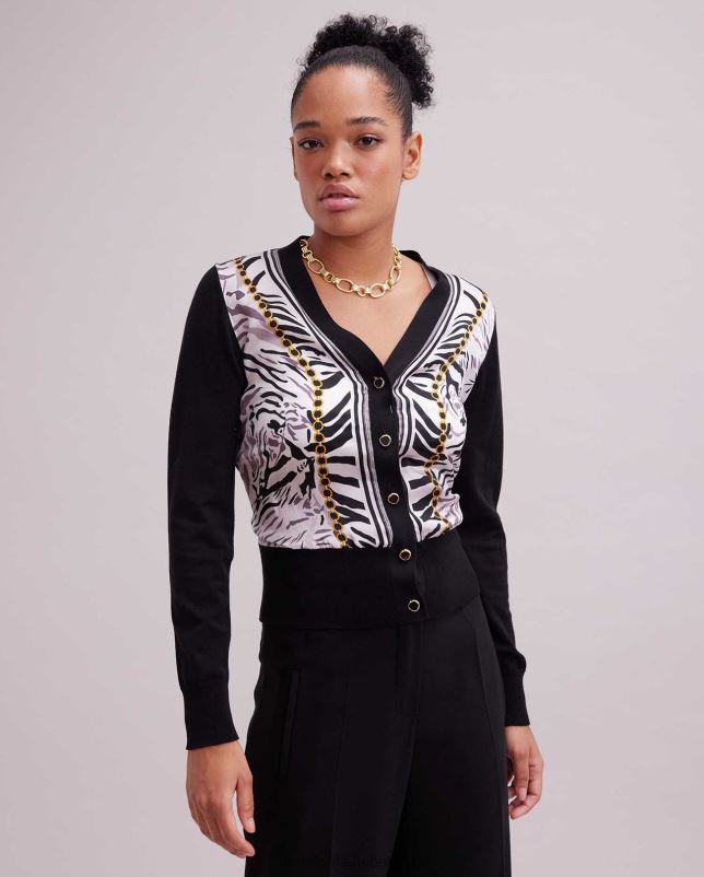 Anne Fontaine vrouwen garoupe vest van zijde gebreid met zebramotief kleding zwart wit 06TRT468