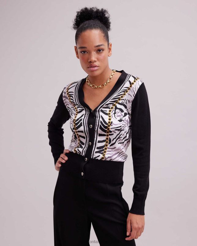 Anne Fontaine vrouwen garoupe vest van zijde gebreid met zebramotief kleding zwart wit 06TRT468