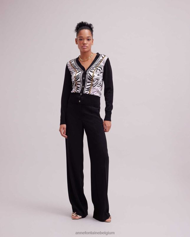 Anne Fontaine vrouwen garoupe vest van zijde gebreid met zebramotief kleding zwart wit 06TRT468
