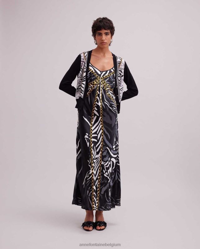 Anne Fontaine vrouwen garoupe vest van zijde gebreid met zebramotief kleding zwart wit 06TRT468