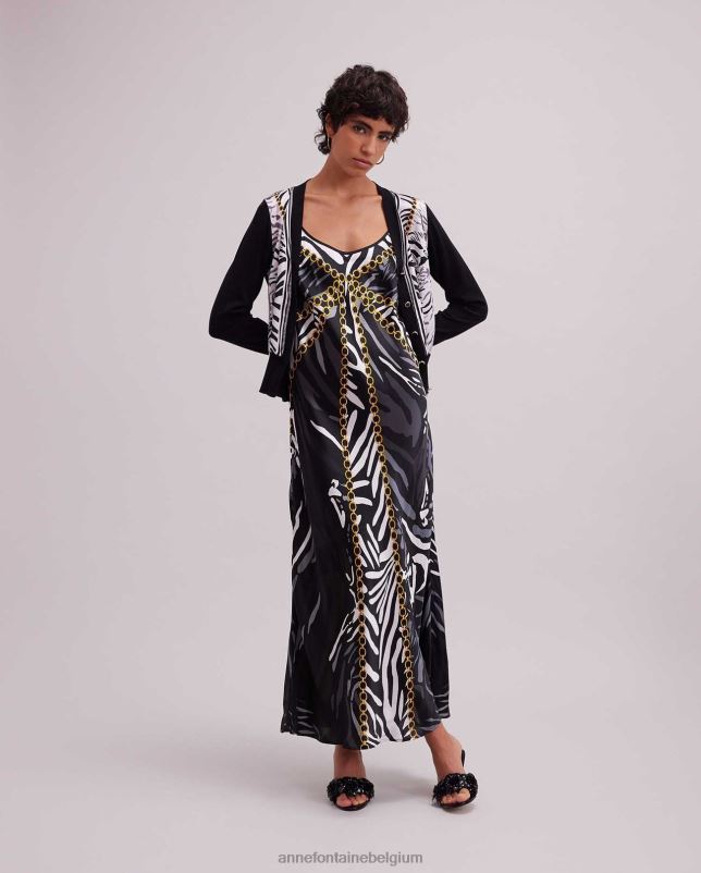 Anne Fontaine vrouwen garoupe vest van zijde gebreid met zebramotief kleding zwart wit 06TRT468