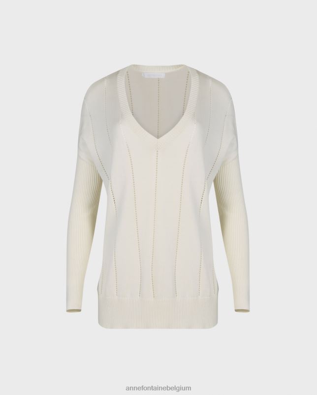Anne Fontaine vrouwen imanol trui oversized trui met V-hals en lange mouwen kleding wit 06TRT486