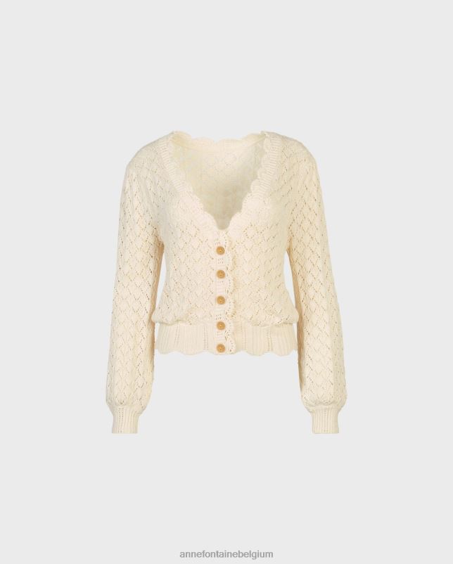 Anne Fontaine vrouwen olijfgroen vest crème gehaakt gebreid vest met geschulpte biezen kleding beige 06TRT498