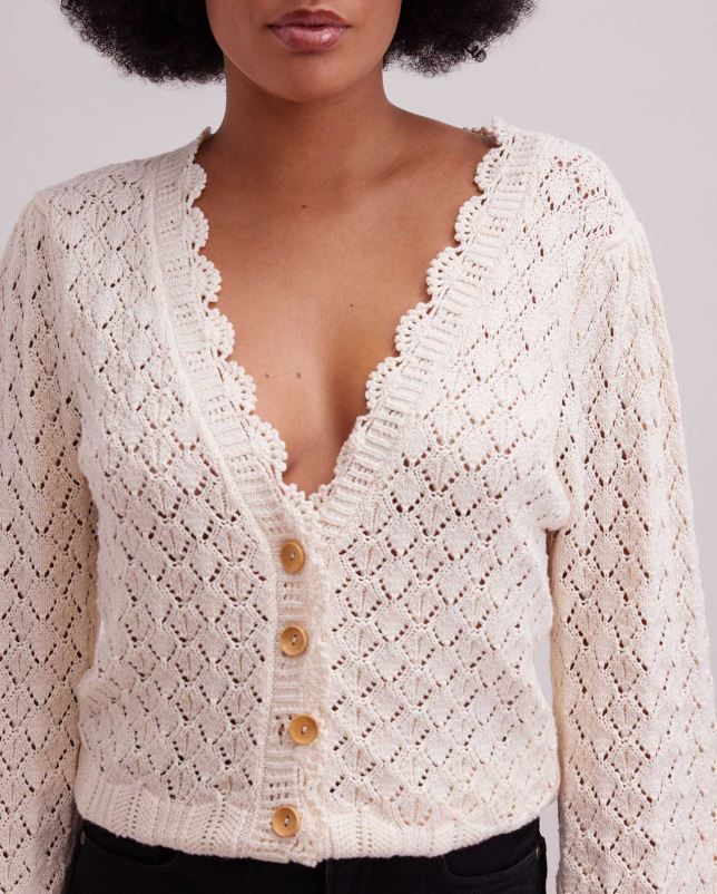 Anne Fontaine vrouwen olijfgroen vest crème gehaakt gebreid vest met geschulpte biezen kleding beige 06TRT498