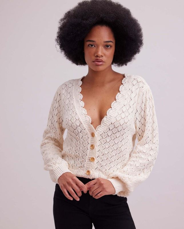 Anne Fontaine vrouwen olijfgroen vest crème gehaakt gebreid vest met geschulpte biezen kleding beige 06TRT498