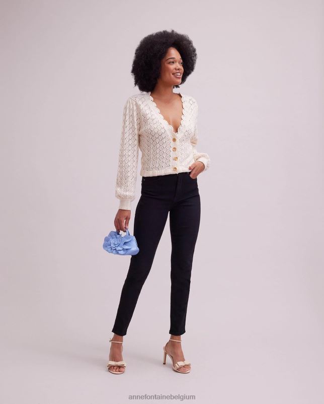 Anne Fontaine vrouwen olijfgroen vest crème gehaakt gebreid vest met geschulpte biezen kleding beige 06TRT498