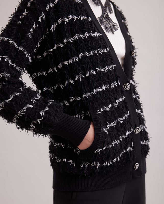 Anne Fontaine vrouwen parnasse vest lange mouwen v-hals vest met getextureerde afwerking kleding zwart wit 06TRT478