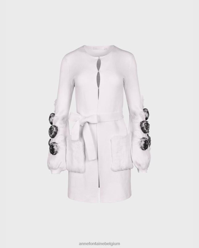 Anne Fontaine vrouwen shada vest wafelgebreid vest met blousonmouwen en bloemendetails kleding wit 06TRT464