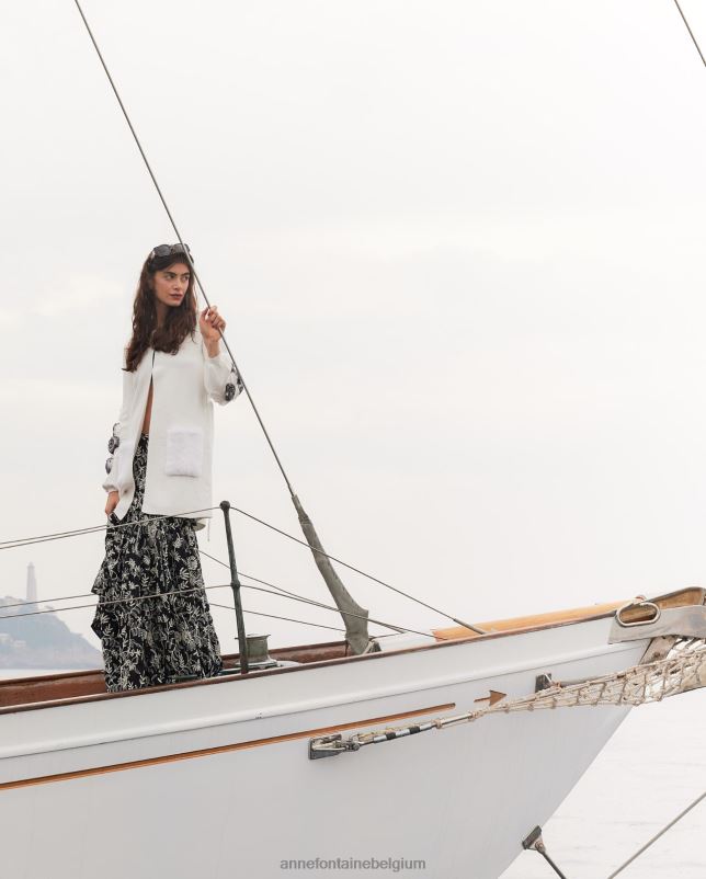 Anne Fontaine vrouwen shada vest wafelgebreid vest met blousonmouwen en bloemendetails kleding wit 06TRT464