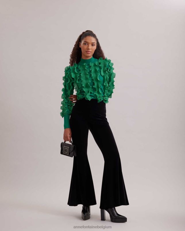 Anne Fontaine vrouwen sidaline trui geplooide trui met ruches en nephals kleding munt 06TRT477