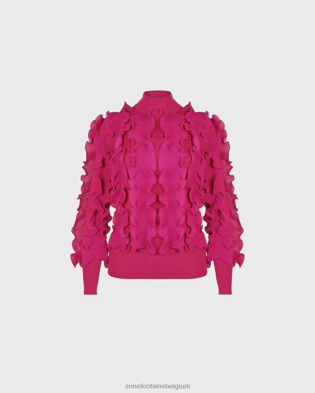 Anne Fontaine vrouwen sidaline trui geplooide trui met ruches en opstaande kraag kleding roze 06TRT501