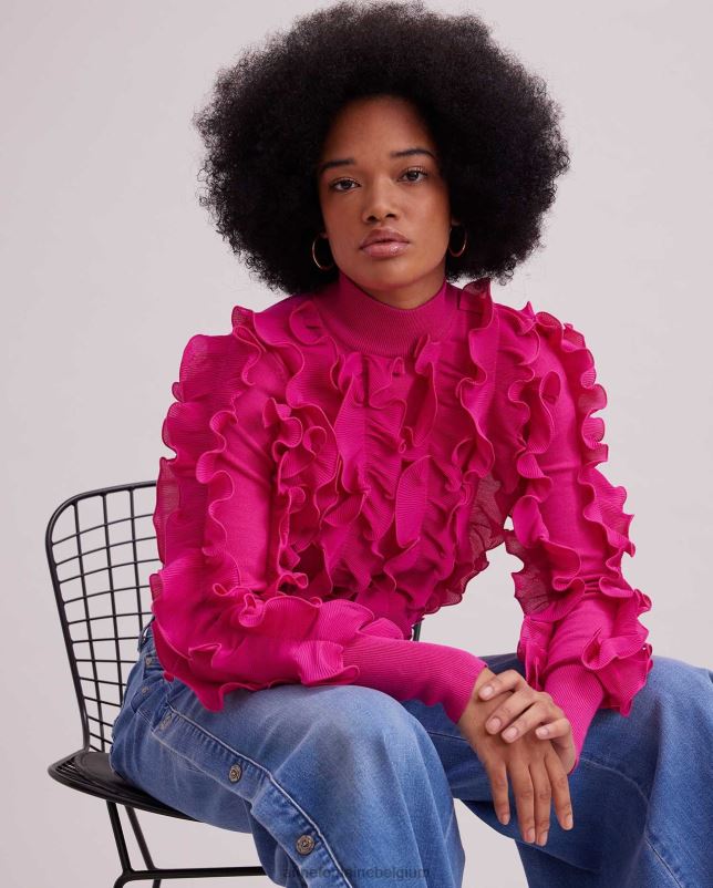 Anne Fontaine vrouwen sidaline trui geplooide trui met ruches en opstaande kraag kleding roze 06TRT501