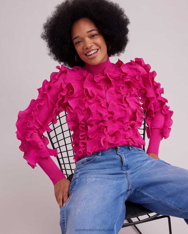 Anne Fontaine vrouwen sidaline trui geplooide trui met ruches en opstaande kraag kleding roze 06TRT501