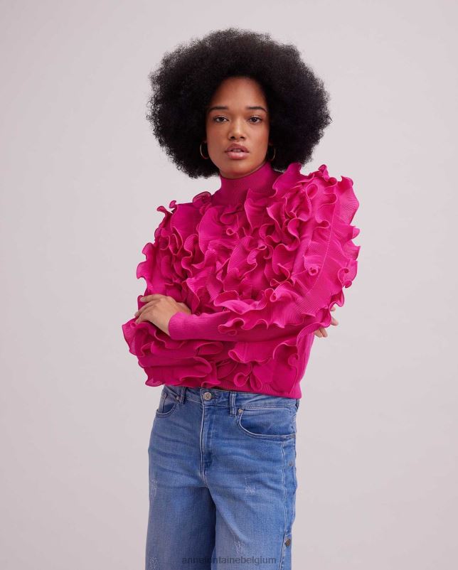 Anne Fontaine vrouwen sidaline trui geplooide trui met ruches en opstaande kraag kleding roze 06TRT501