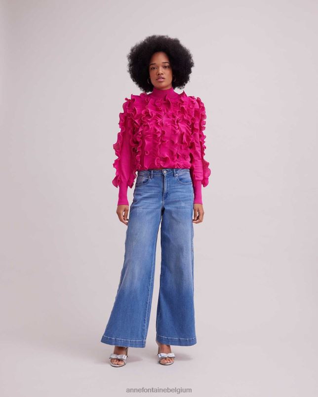 Anne Fontaine vrouwen sidaline trui geplooide trui met ruches en opstaande kraag kleding roze 06TRT501