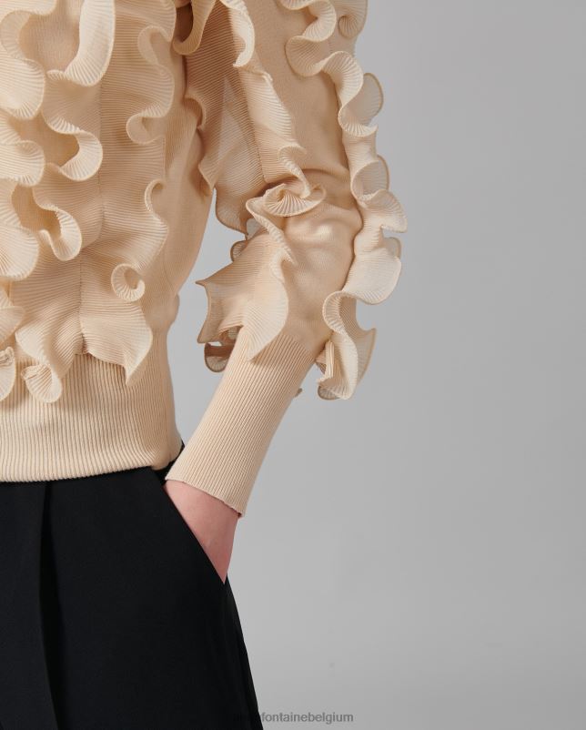 Anne Fontaine vrouwen sidaline trui trui met lange mouwen en geplooide ruches kleding bruin/zand 06TRT485