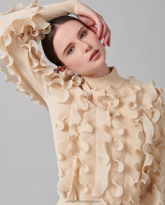 Anne Fontaine vrouwen sidaline trui trui met lange mouwen en geplooide ruches kleding bruin/zand 06TRT485