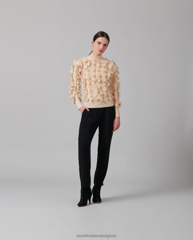Anne Fontaine vrouwen sidaline trui trui met lange mouwen en geplooide ruches kleding bruin/zand 06TRT485