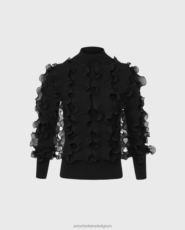 Anne Fontaine vrouwen sidaline trui trui met lange mouwen en geplooide ruches kleding zwart 06TRT470