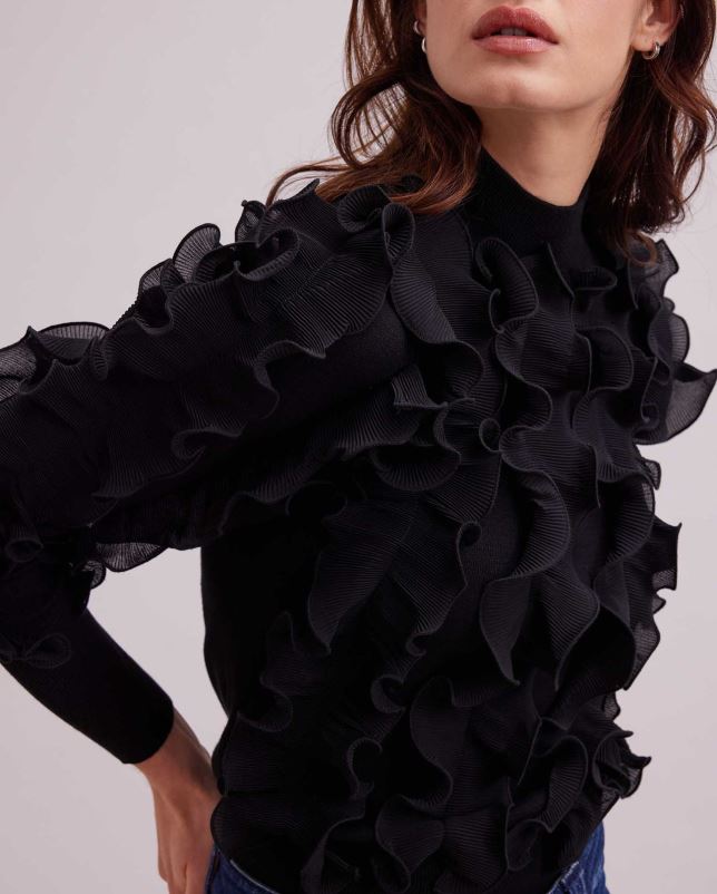 Anne Fontaine vrouwen sidaline trui trui met lange mouwen en geplooide ruches kleding zwart 06TRT470