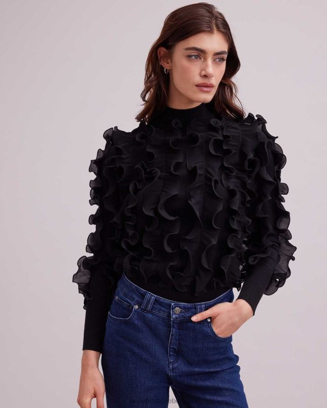 Anne Fontaine vrouwen sidaline trui trui met lange mouwen en geplooide ruches kleding zwart 06TRT470