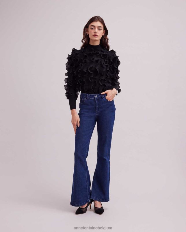 Anne Fontaine vrouwen sidaline trui trui met lange mouwen en geplooide ruches kleding zwart 06TRT470