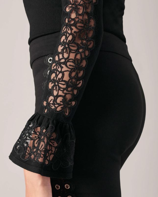 Anne Fontaine vrouwen sophie trui gebreide trui met lange mouwen en ruches aan de manchetten kleding zwart 06TRT490