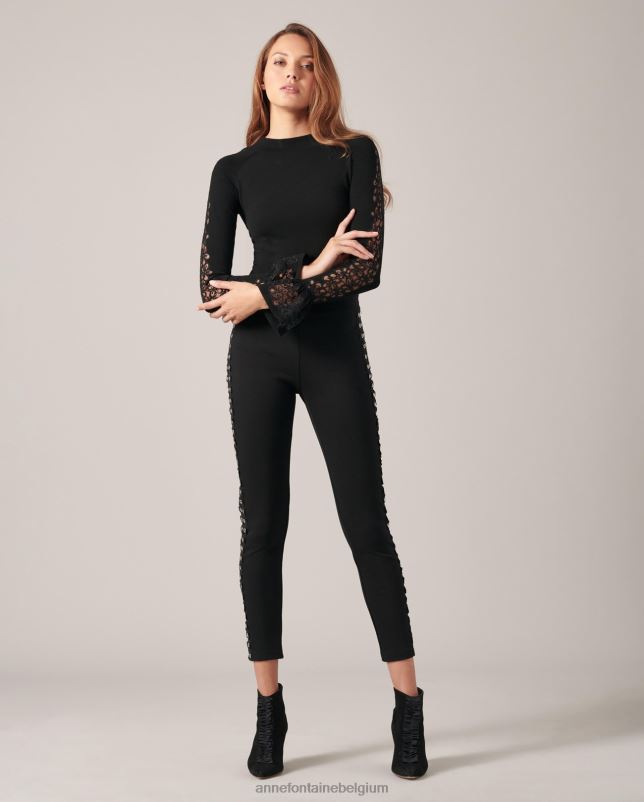 Anne Fontaine vrouwen sophie trui gebreide trui met lange mouwen en ruches aan de manchetten kleding zwart 06TRT490