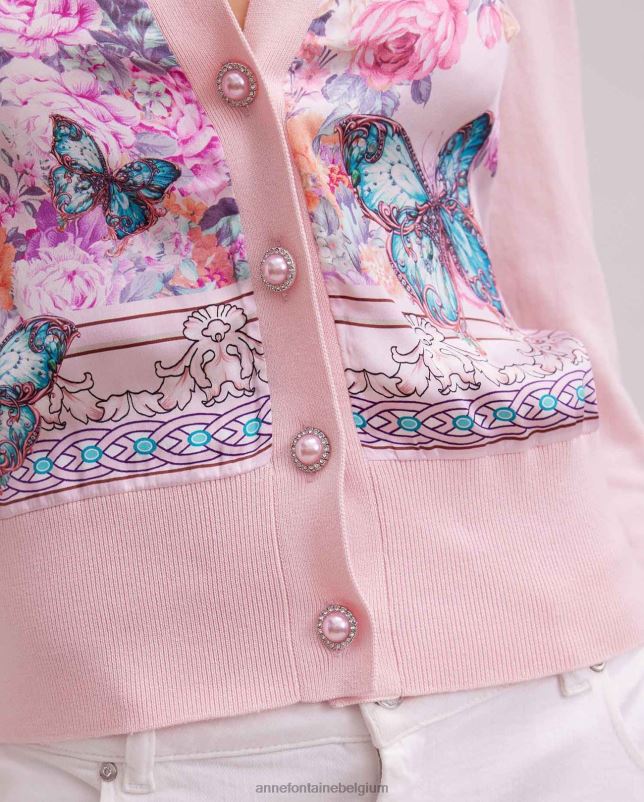 Anne Fontaine vrouwen zilia vest vest met lange mouwen en bloemenvlinderprint kleding roze 06TRT467
