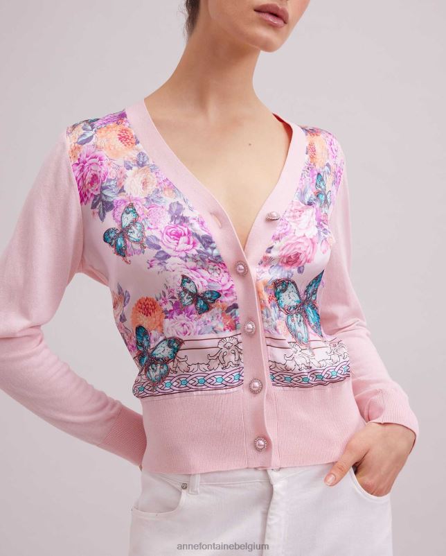 Anne Fontaine vrouwen zilia vest vest met lange mouwen en bloemenvlinderprint kleding roze 06TRT467