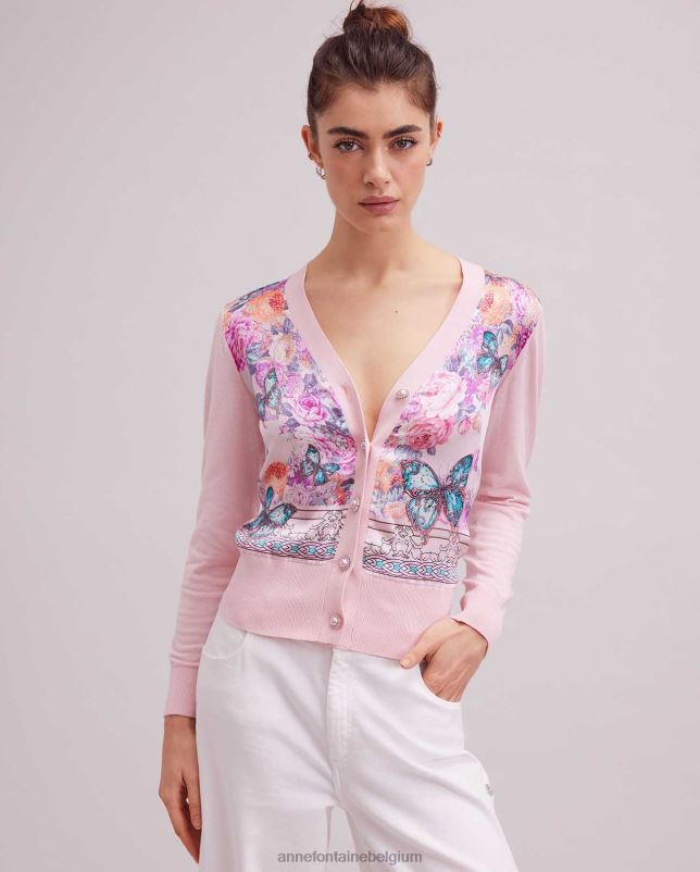 Anne Fontaine vrouwen zilia vest vest met lange mouwen en bloemenvlinderprint kleding roze 06TRT467