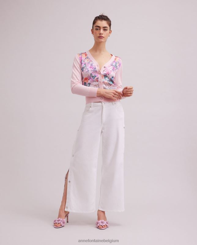 Anne Fontaine vrouwen zilia vest vest met lange mouwen en bloemenvlinderprint kleding roze 06TRT467