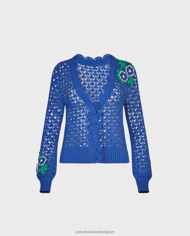 Anne Fontaine vrouwen zonnebloem vest gehaakt vest met gebreide bloemdetails kleding blauw 06TRT499