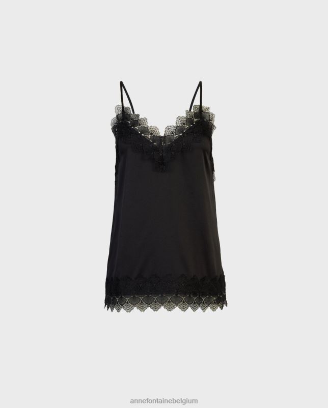 Anne Fontaine vrouwen Agave top zijden hemdje met kanten randen kleding zwart 06TRT262