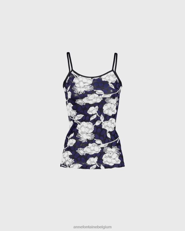 Anne Fontaine vrouwen Vana hemdje van stretchkant met bloemenkant en dunne bandjes kleding blauw 06TRT310