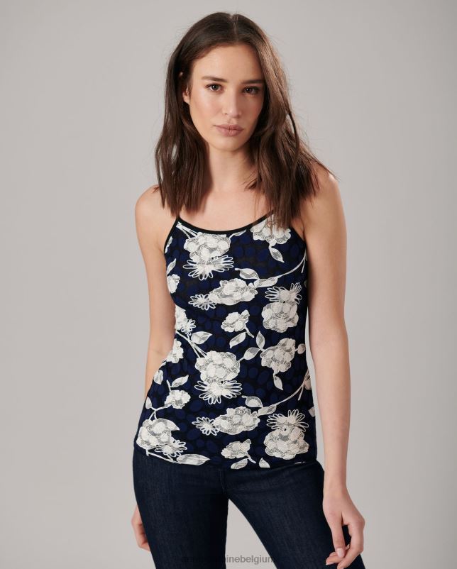 Anne Fontaine vrouwen Vana hemdje van stretchkant met bloemenkant en dunne bandjes kleding blauw 06TRT310