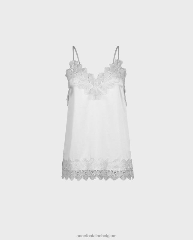 Anne Fontaine vrouwen Zijden hemdje met agave top en kanten appliqué-versieringen kleding wit 06TRT249