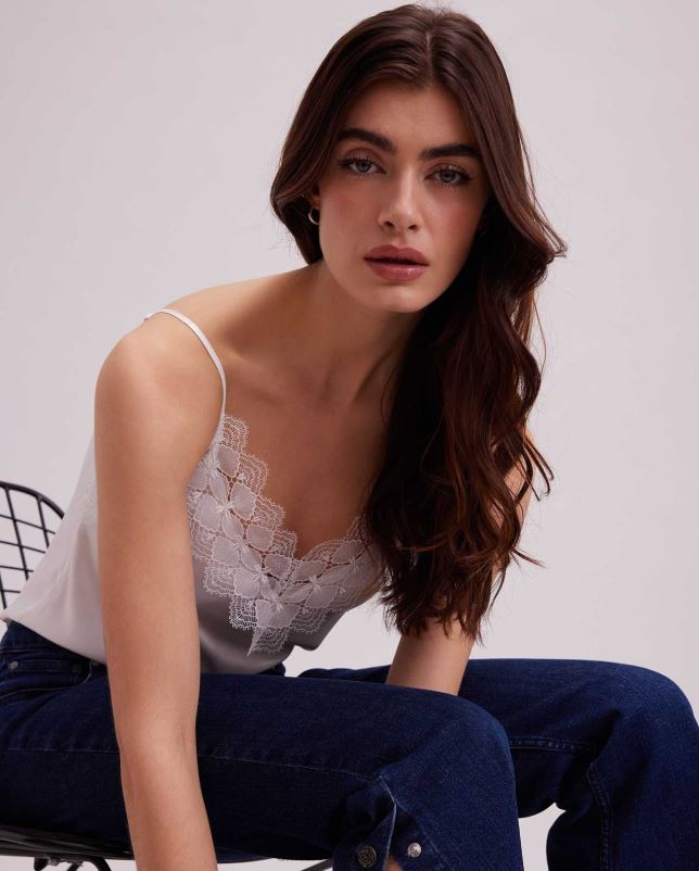 Anne Fontaine vrouwen Zijden hemdje met agave top en kanten appliqué-versieringen kleding wit 06TRT249