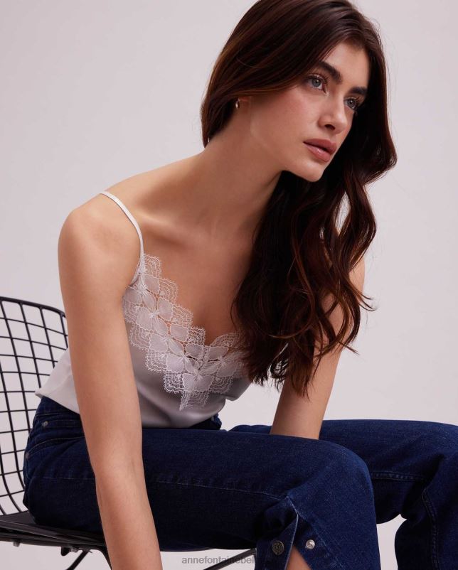 Anne Fontaine vrouwen Zijden hemdje met agave top en kanten appliqué-versieringen kleding wit 06TRT249