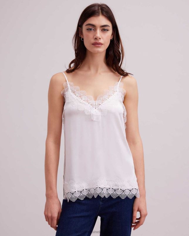 Anne Fontaine vrouwen Zijden hemdje met agave top en kanten appliqué-versieringen kleding wit 06TRT249