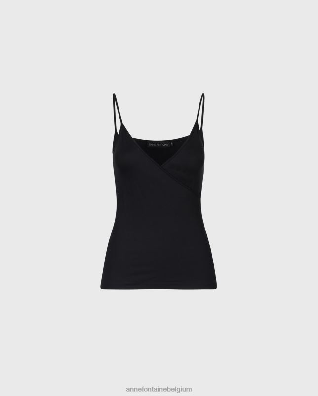 Anne Fontaine vrouwen cina hemdje van stretchmateriaal met dunne bandjes en een v-hals kleding zwart 06TRT308