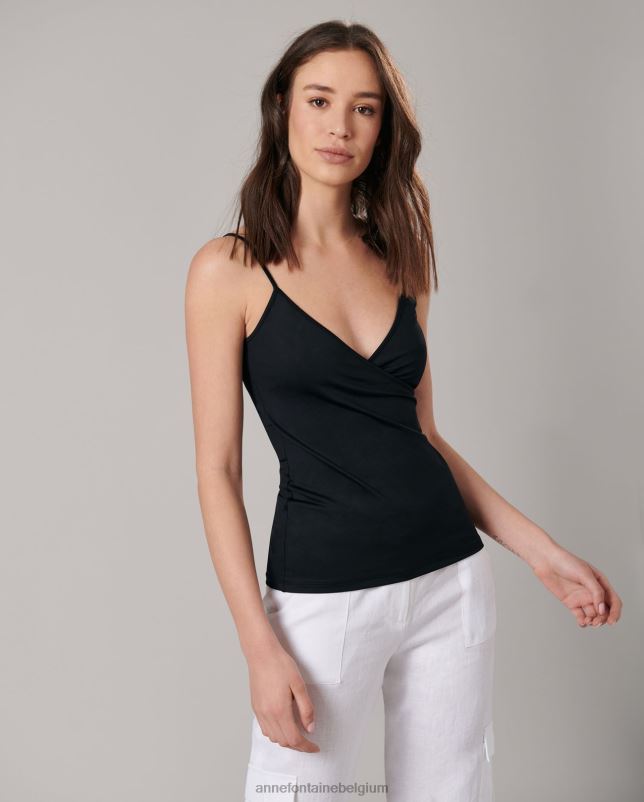 Anne Fontaine vrouwen cina hemdje van stretchmateriaal met dunne bandjes en een v-hals kleding zwart 06TRT308
