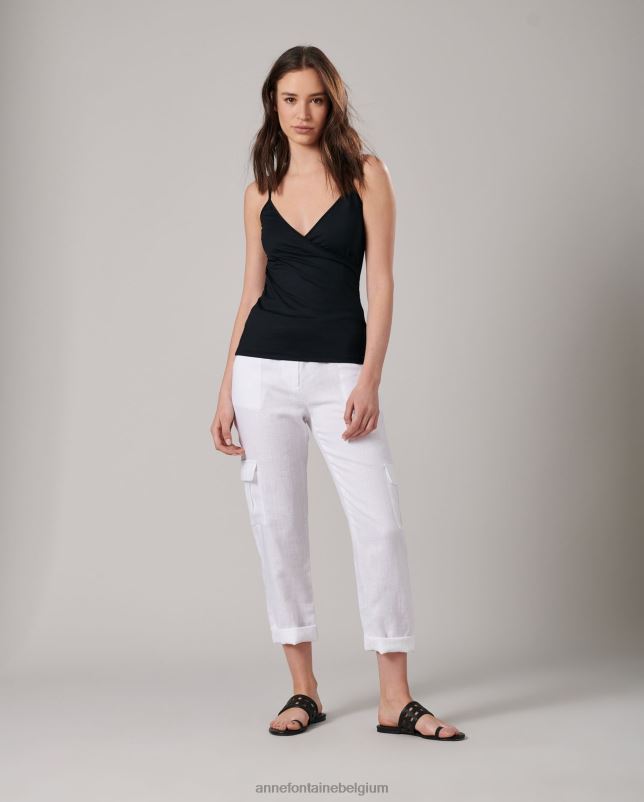 Anne Fontaine vrouwen cina hemdje van stretchmateriaal met dunne bandjes en een v-hals kleding zwart 06TRT308