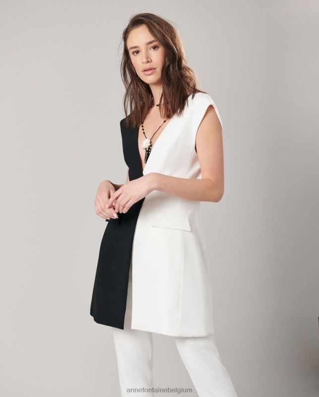 Anne Fontaine vrouwen Catalina jasje glad en langlijnig crêpe vest kleding zwart wit 06TRT415