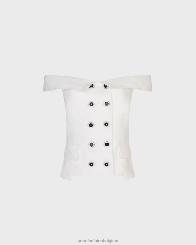 Anne Fontaine vrouwen Cleya gilet off-shoulder double-breasted gilet met knopen kleding zwart wit 06TRT458